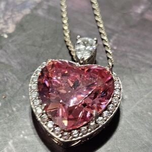 Radiant Pink Heart Necklace with Sparkling Accents 925 Silver